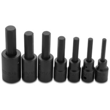 Standard Length Impact Socket Set, Hex Tip, 1/2 Square Drive, 7 Pieces, Alloy Steel, Black Oxide