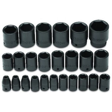 Standard Length Impact Socket Set, 6-Point, 1/2 in Square Drive, 25 Pieces, Alloy Steel, Black Oxide