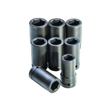 Deep Length Impact Socket Set, 6-Point, 1 in Square Drive, 8 Pieces, Alloy Steel, Black Oxide