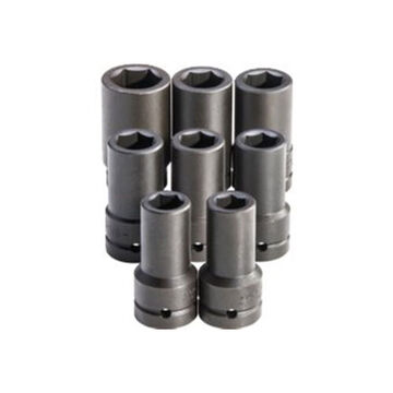 Deep Length Impact Socket Set, 6-Point, 1 in Square Drive, 8 Pieces, Alloy Steel, Black Oxide