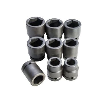Impact Socket Set, 6-Point, 1 in Square Drive, 9 Pieces, Alloy Steel, Black Oxide