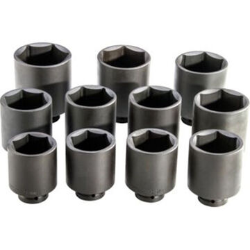 Deep Length Impact Socket Set, 6-Point, 1 in Square Drive, 11 Pieces, Alloy Steel, Black Oxide