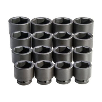 Impact Socket Set, 6-Point, 1 in Square Drive, 16 Pieces, Alloy Steel, Black Oxide