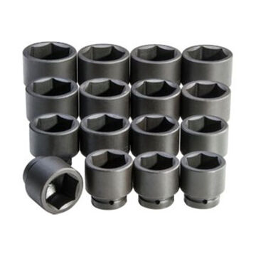 Impact Socket Set, 6-Point, 1 in Square Drive, 16 Pieces, Alloy Steel, Black Oxide