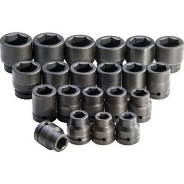 Impact Socket Set, 6-Point, 1 in Square Drive, 21 Pieces, Alloy Steel, Black Oxide