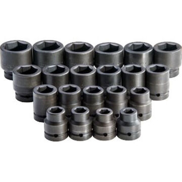 Impact Socket Set, 6-Point, 1 in Square Drive, 21 Pieces, Alloy Steel, Black Oxide