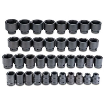 Standard Length Impact Socket Set, 6-Point, 1 in Square Drive, 37 Pieces, Alloy Steel, Black Oxide