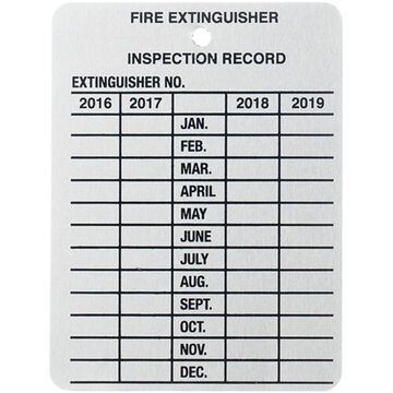 Monthly Fire Extinguisher Inspection Tag, 3 in ht, 2.25 in wd, Metal