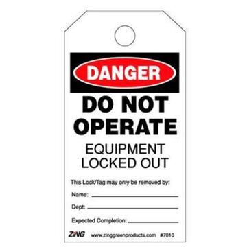 Lockout Tag, 146 mm ht, 75 mm wd, Unrippable Vinyl