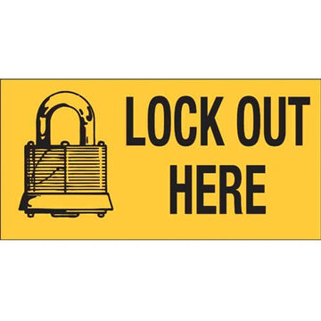 Lockout Tagout Sign, 2.25 in ht, 4.5 in wd, Black on Yellow, Polyester, Self-Adhesive