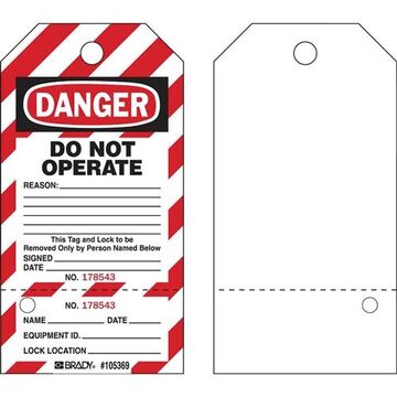Lockout Tag, 5.75 in ht, 3 in wd, Black, Red on White, Paper