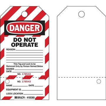 Étiquette de verrouillage, 5.75 pouce ht, 3 pouce wd, noir, rouge sur blanc, papier