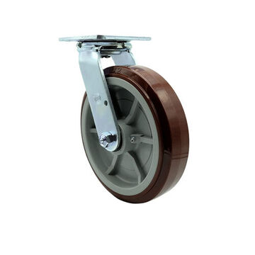 Locking Caster Kit, 900 lb, 8 in Wheel dia, 2 in Wheel wd, Polyurathane on Polyolefin Wheel