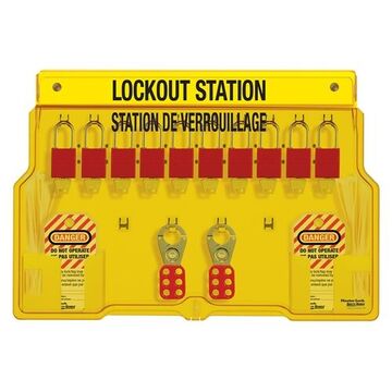 Lockout Station, 1-1/2 in wd Body Width, Wall Mounting, Polycarbonate, Yellow