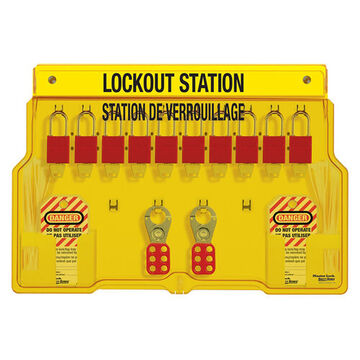 Lockout Station, 1-1/2 in wd Body Width, Wall Mounting, Polycarbonate, Yellow