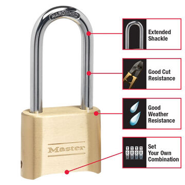 Combination Resettable Lockout Padlock, Gold, Brass, 5/16 in Shackle dia, 2-1/4 in Shackle ht