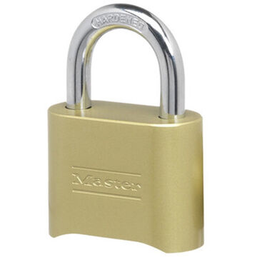 Combination Resettable Lockout Padlock, Keyless, Gold, Laminated Steel, 5/16 in Shackle dia, 1 in Shackle ht
