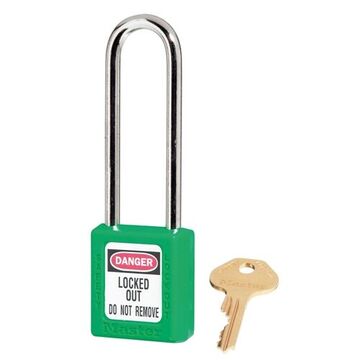 Lockout Padlock, Different, Green, Thermoplastic, 1/4 in Shackle dia, 3 in Shackle ht