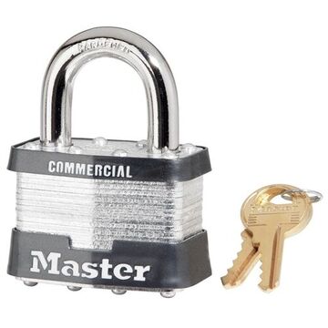 Commercial, Non-Rekeyable Lockout Padlock, Alike, Gray, Laminated Steel, 3/8 in Shackle dia, 1 in Shackle ht