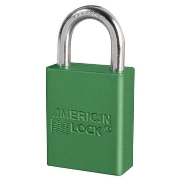 Commercial Lockout Padlock, Alike, Green, Anodized Aluminum, 1/4 in Shackle dia, 1 in Shackle ht