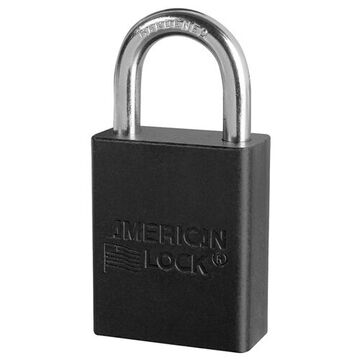 Commercial Lockout Padlock, Alike, Black, Anodized Aluminum, 1/4 in Shackle dia, 1 in Shackle ht