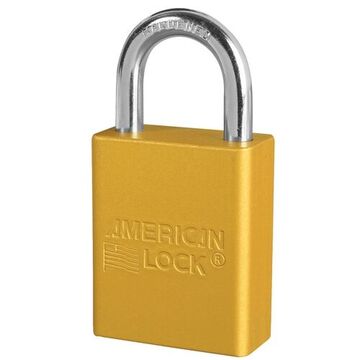 Commercial Lockout Padlock, Alike, Yellow, Anodized Aluminum, 1/4 in Shackle dia, 1 in Shackle ht
