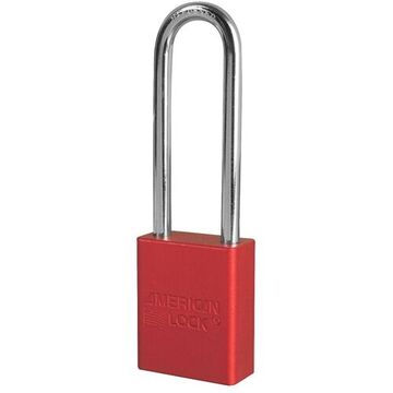 Safety Lockout Padlock, Alike, Red, Anodized Aluminum, 1/4 in Shackle dia, 3 in Shackle ht
