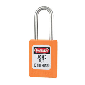 Commercial Lockout Padlock, Different, Orange, Thermoplastic, 3/16 in Shackle dia, 1-1/2 in Shackle ht