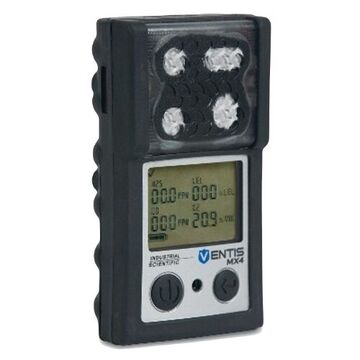 4 Gas Multi-Gas Detector, O2, LEL, H2S, SO2, Oxygen (O2): 0-30%, Combustible Gases: 0-100% LEL, Hydrogen Sulfide (H2S): 0-500 ppm, Sulfur Dioxide (SO2): 0-150 ppm, Ultra-Bright LED, Lithium lon, Polycarbonate