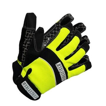 Winter Lined Mechanic Gloves, Silicone Palm, Lime, Tread Pattern