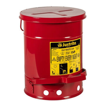 Hands-Free Oily Waste Can, 6 gal, 11.875 in dia, 15.875 in ht, Steel, Red