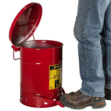 Hands-Free Oily Waste Can, 6 gal, 11.875 in dia, 15.875 in ht, Steel, Red