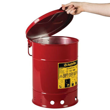 Hand-Operated Oily Waste Can, 6 gal, 11.875 in dia, 15.875 in ht, Steel, Red