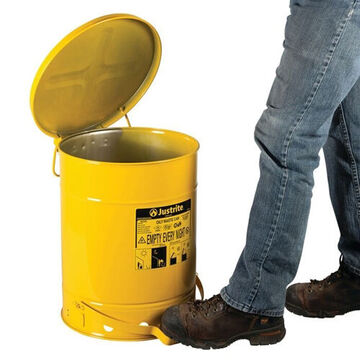 Hands-Free Oily Waste Can, 10 gal, 13.938 in dia, 18.25 in ht, Steel, Yellow