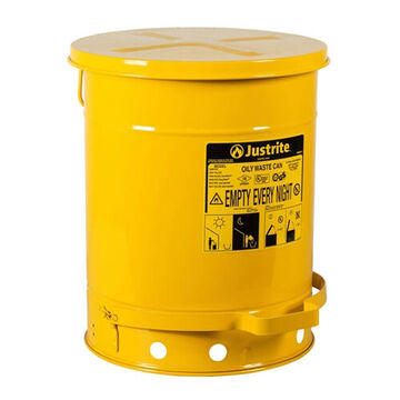 Hands-Free Oily Waste Can, 10 gal, 13.938 in dia, 18.25 in ht, Steel, Yellow