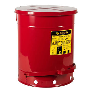 Hands-Free Oily Waste Can, 14 gal, 16.063 in dia, 20.25 in ht, Steel, Red