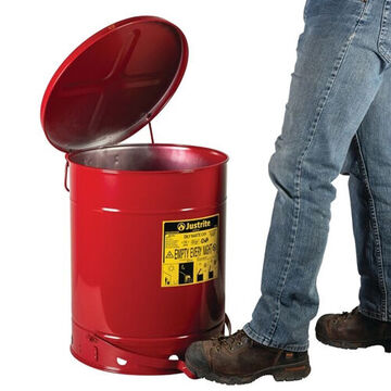 Hands-Free Oily Waste Can, 14 gal, 16.063 in dia, 20.25 in ht, Steel, Red