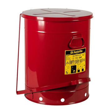 Hands-Free Oily Waste Can, 21 gal, 18.375 in dia, 23.438 in ht, Steel, Red