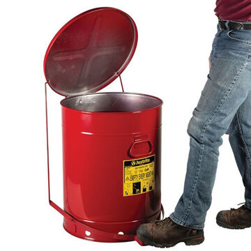 Hands-Free Oily Waste Can, 21 gal, 18.375 in dia, 23.438 in ht, Steel, Red