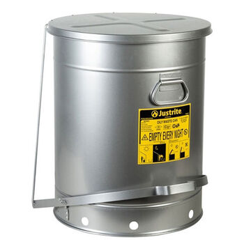 Hands-Free Oily Waste Can, 21 gal, 18.375 in dia, 23.438 in ht, Steel, Silver
