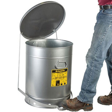 Hands-Free Oily Waste Can, 21 gal, 18.375 in dia, 23.438 in ht, Steel, Silver