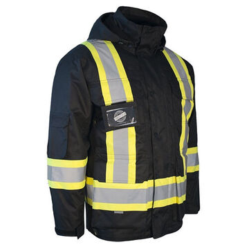High Visibility Parka, XL, Black, Polyester, 46 to 48 in Chest