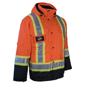 High Visibility Parka, 2XL, Orange, Polyester, 50 to 52 in Chest