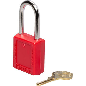 Safety Padlock, Key retaining, 1/4 in Shackle dia, Red