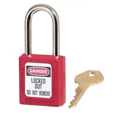 Safety Padlock, Keyed Alike, 1/4 in Shackle dia, Red