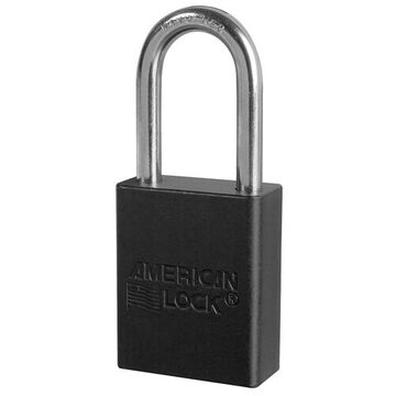 Safety Padlock, Keyed different, 1/4 in Shackle dia, Black