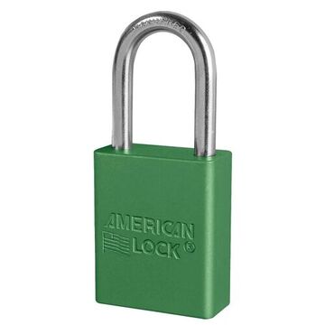 Safety Padlock, Keyed different, 1/4 in Shackle dia, Green