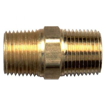 Reducing Hex Pipe Nipple, 1/2 x 3/8 in NPT Nominal, Brass