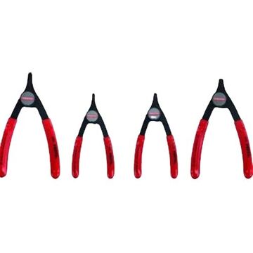 Convertible Retaining Ring Plier Set, 4 Pieces, Alloy Steel, Red