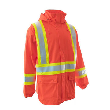 High Visibility Rain Jacket, 3xl, Orange, Polyurethane, 54 To 56 In Chest